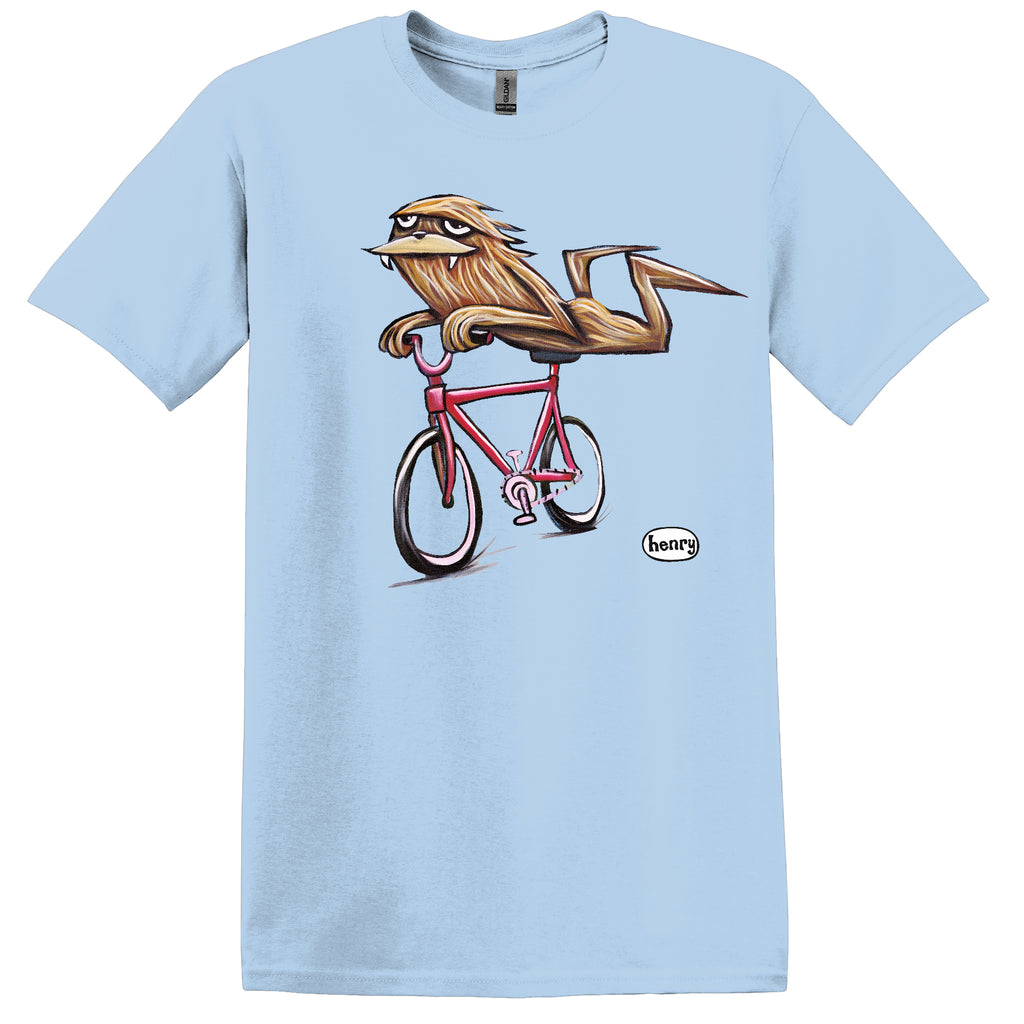 Sasquatch Biking Heathered Blue Unisex T-Shirt