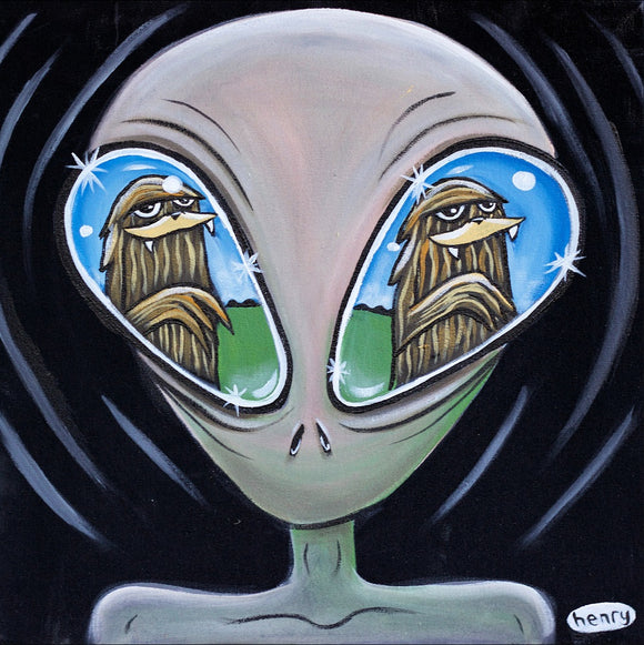 Alien Eyeing Sasquatch Canvas Print