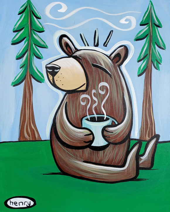 Bear with Coffee in the Woods Canvas Print