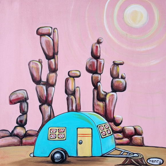 Camper in the Desert Canvas Print