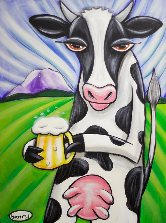 Cow with Beer Canvas Print