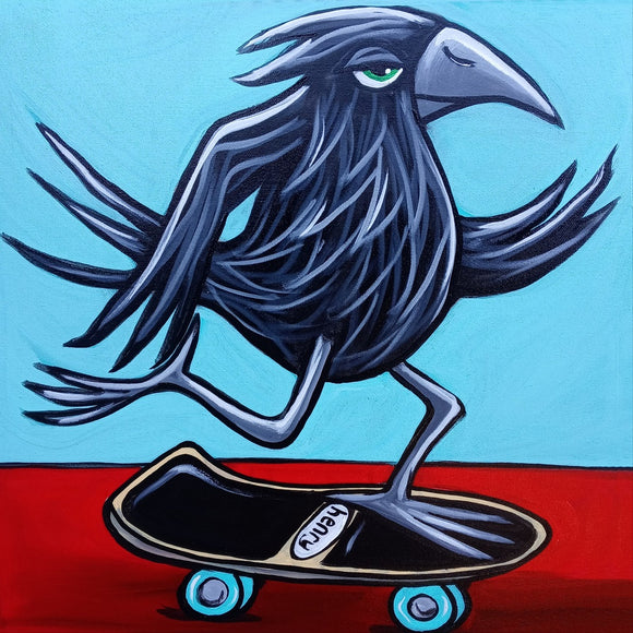 Crow Skateboarding Canvas Print