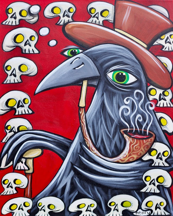 Crow with Pipe and Skulls Canvas Print