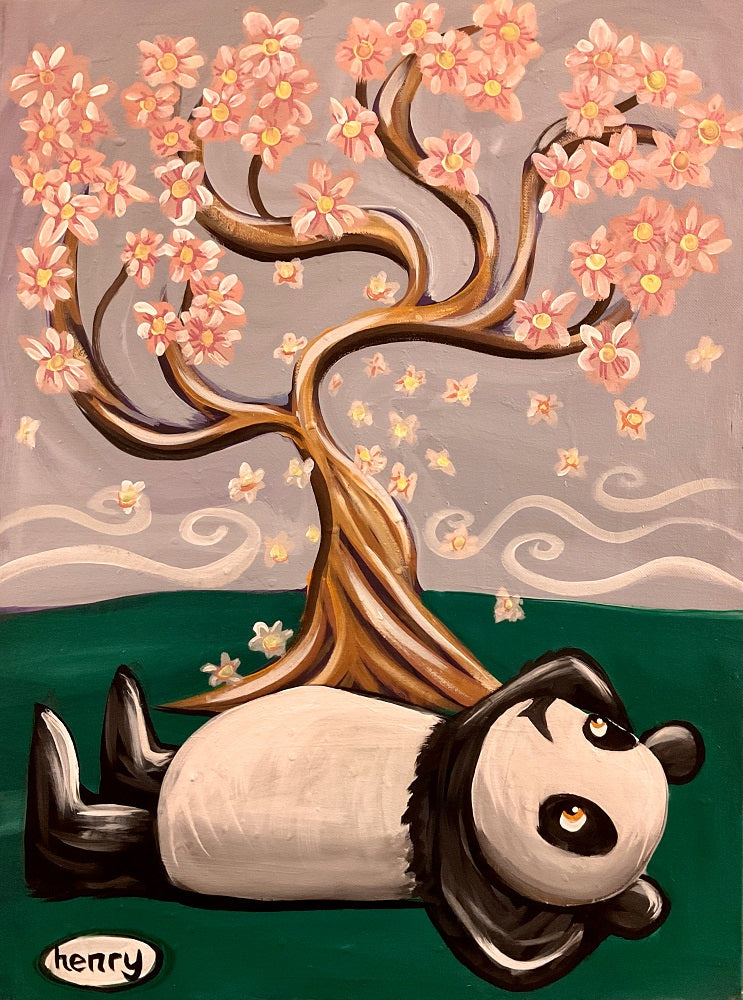 Panda Under the Cherry Blossoms Canvas Print