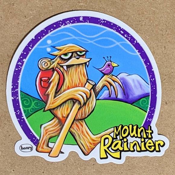 Sasquatch Hiking Mt Rainier Sticker