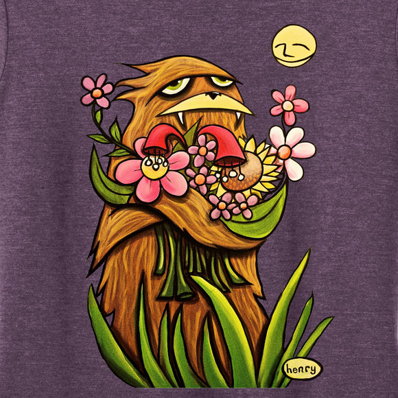 Sasquatch Hugging Flowers Feminine Cut T-Shirt