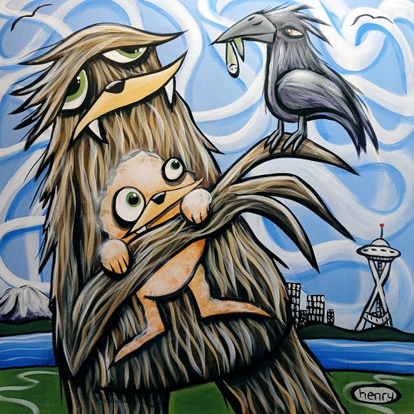 Sasquatch Momma and Bird with Worm Canvas Print