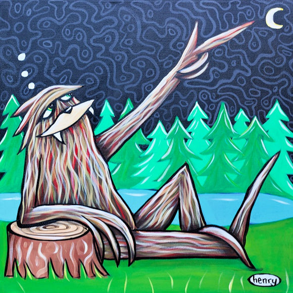 Sasquatch Pointing at the Moon Canvas Print