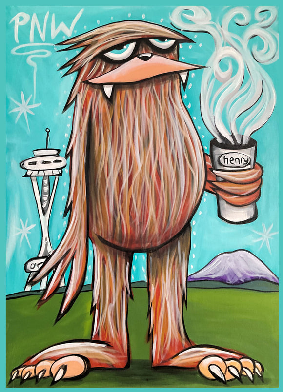 Sasquatch with Coffee in Seattle Magnet