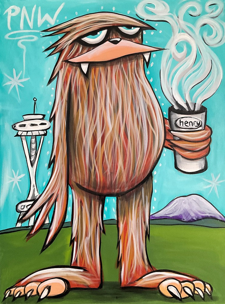 Sasquatch with Coffee in Seattle Canvas Print