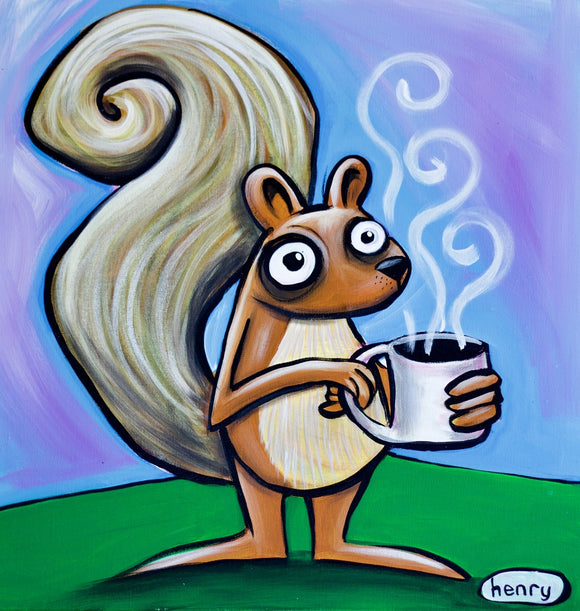 Squirrel with Coffee Canvas Print