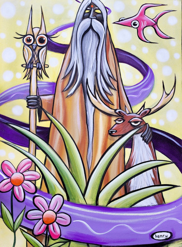 Wizard with Owl and Deer Canvas Print