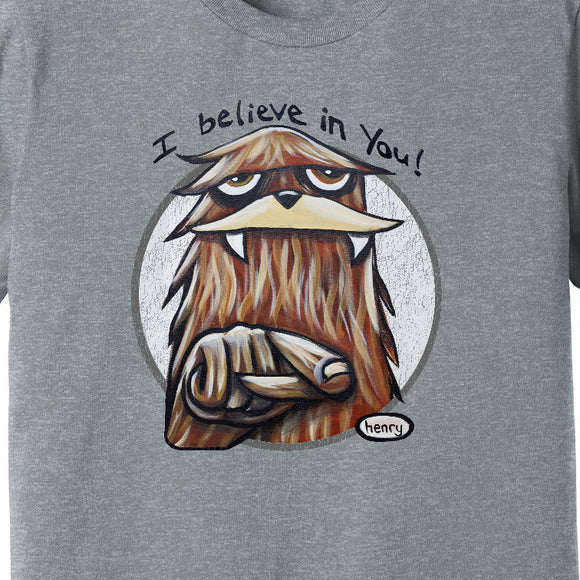 Sasquatch I Believe in You Heathered Light Gray Unisex T-Shirt