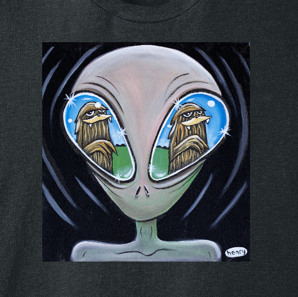 Alien eyeing Sasquatch Full Art Unisex T-Shirt