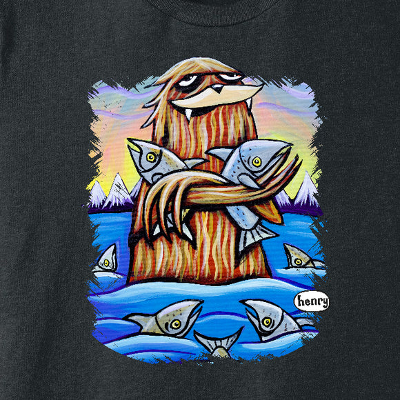 Sasquatch Hugging Salmon Youth T-Shirt