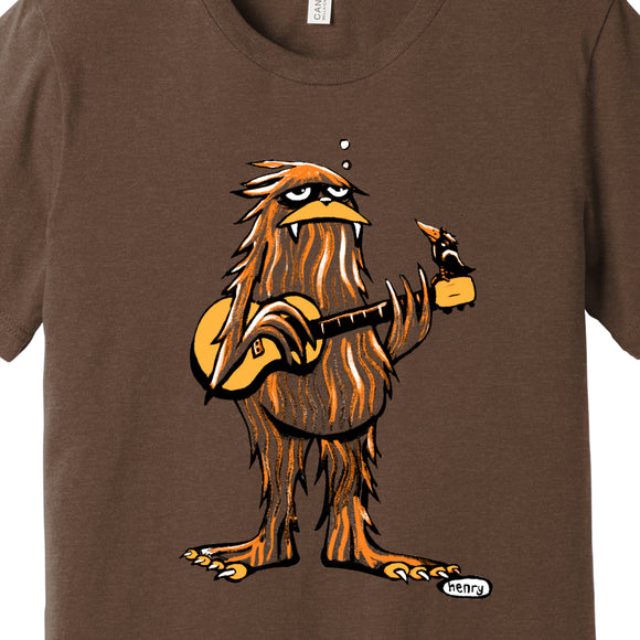 Sasquatch Playing Guitar Heathered Brown Unisex T-Shirt