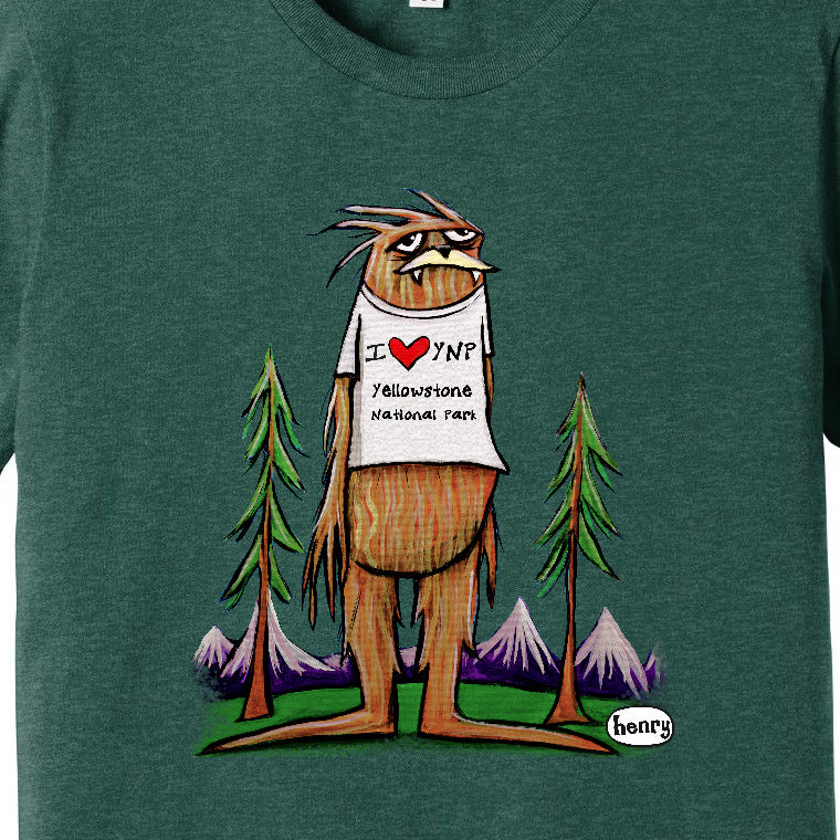 Sasquatch is big in Yellowstone Nat Park Heathered Forest Youth T-Shirt