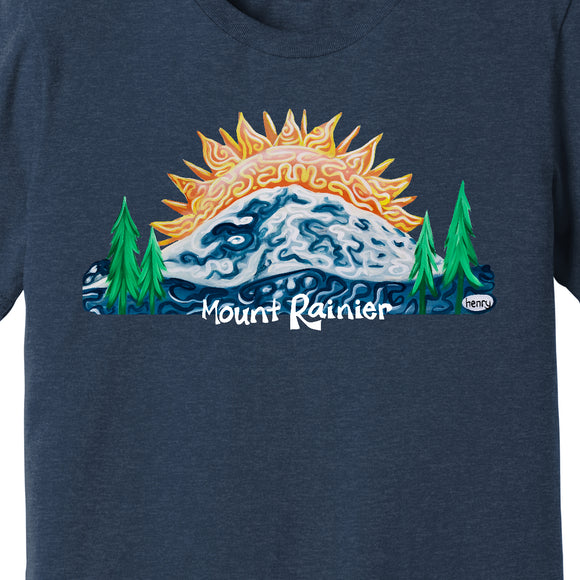 Mount Rainier Sunrise Heathered Navy Unisex T-Shirt