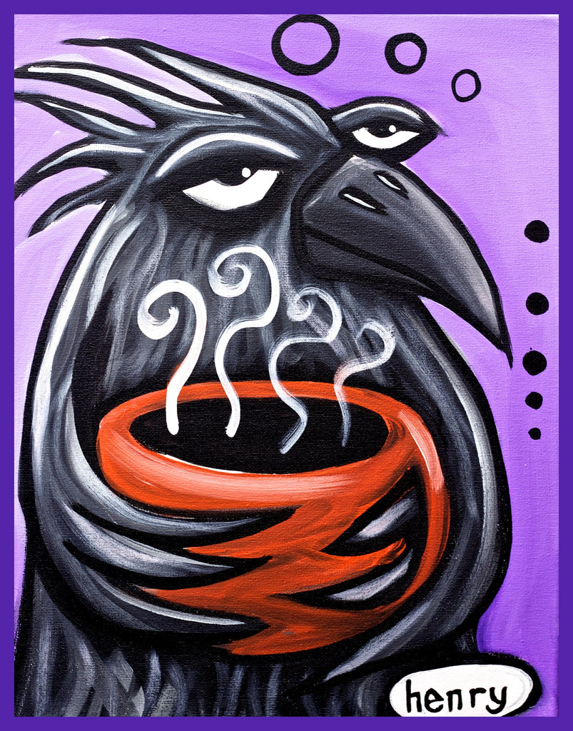 Raven with Coffee sticker