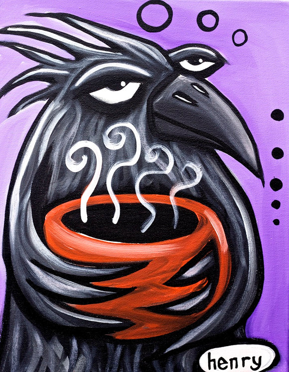 Raven With Coffee Canvas Print