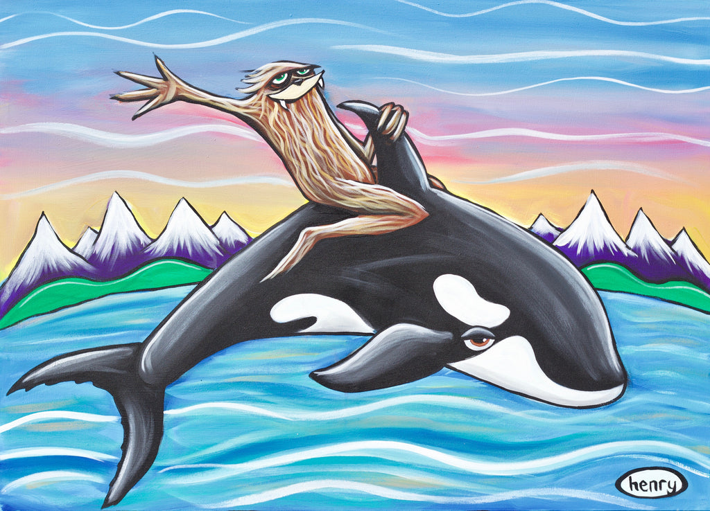 Sasquatch Riding an Orca Canvas Print