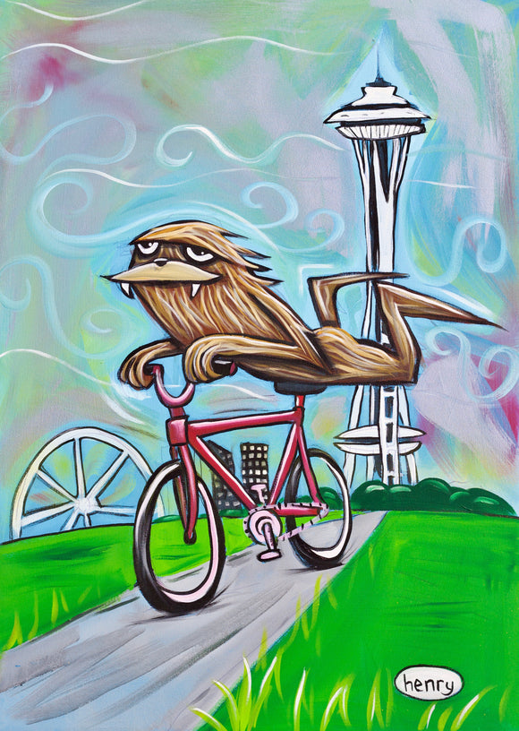 Sasquatch Riding Bike in Seattle Canvas Print