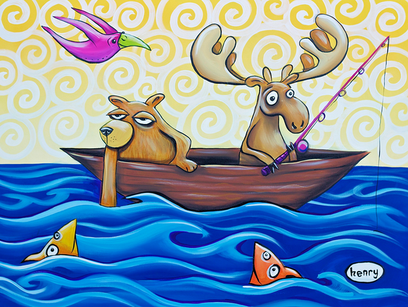 Bear and Moose Fishing Canvas Print