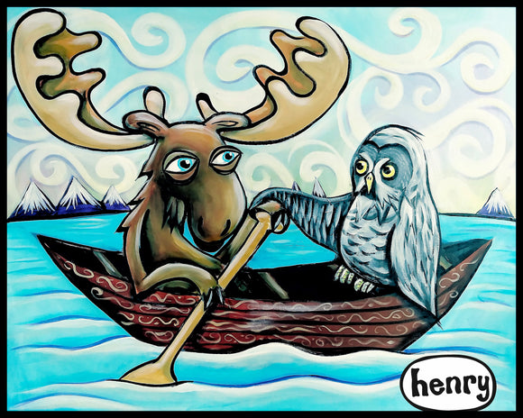 Moose and the Owl in Canoe Sticker