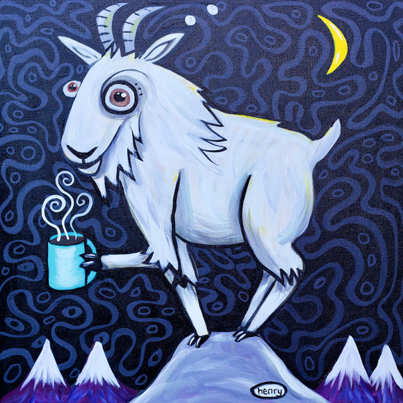 Mountain Goat with Coffee Sticker