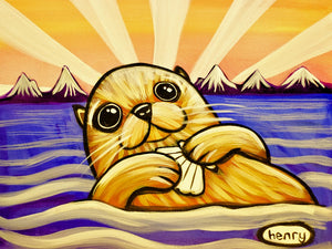 Otter With Clam Paper Print