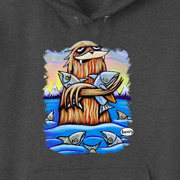 Sasquatch Hugging Salmon Unisex Hoodie