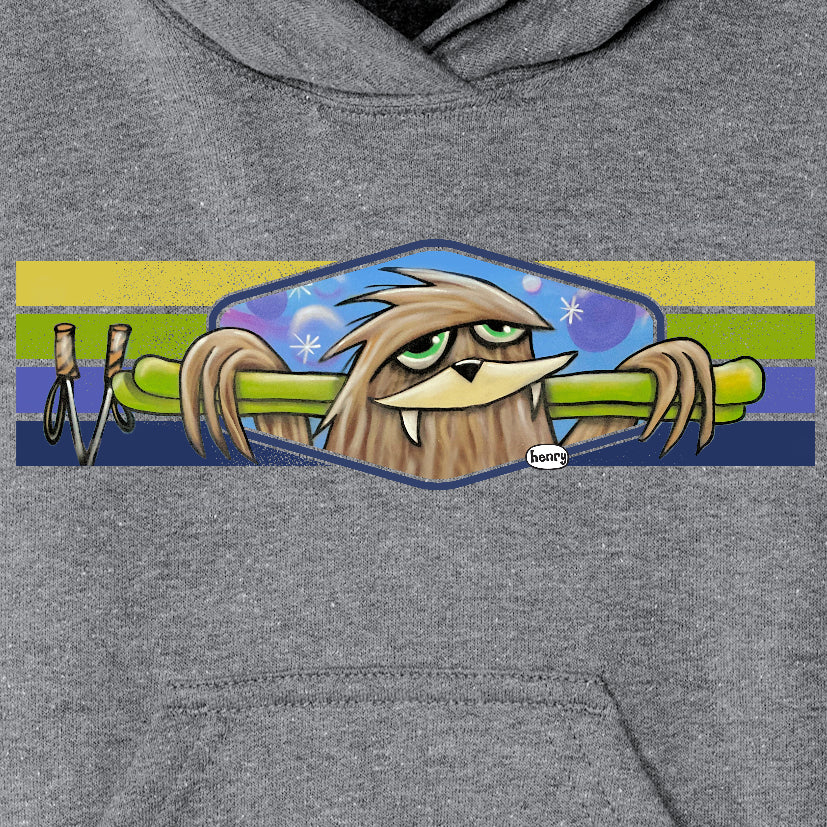 Sasquatch with Skis Heathered light Gray Youth Hoodie