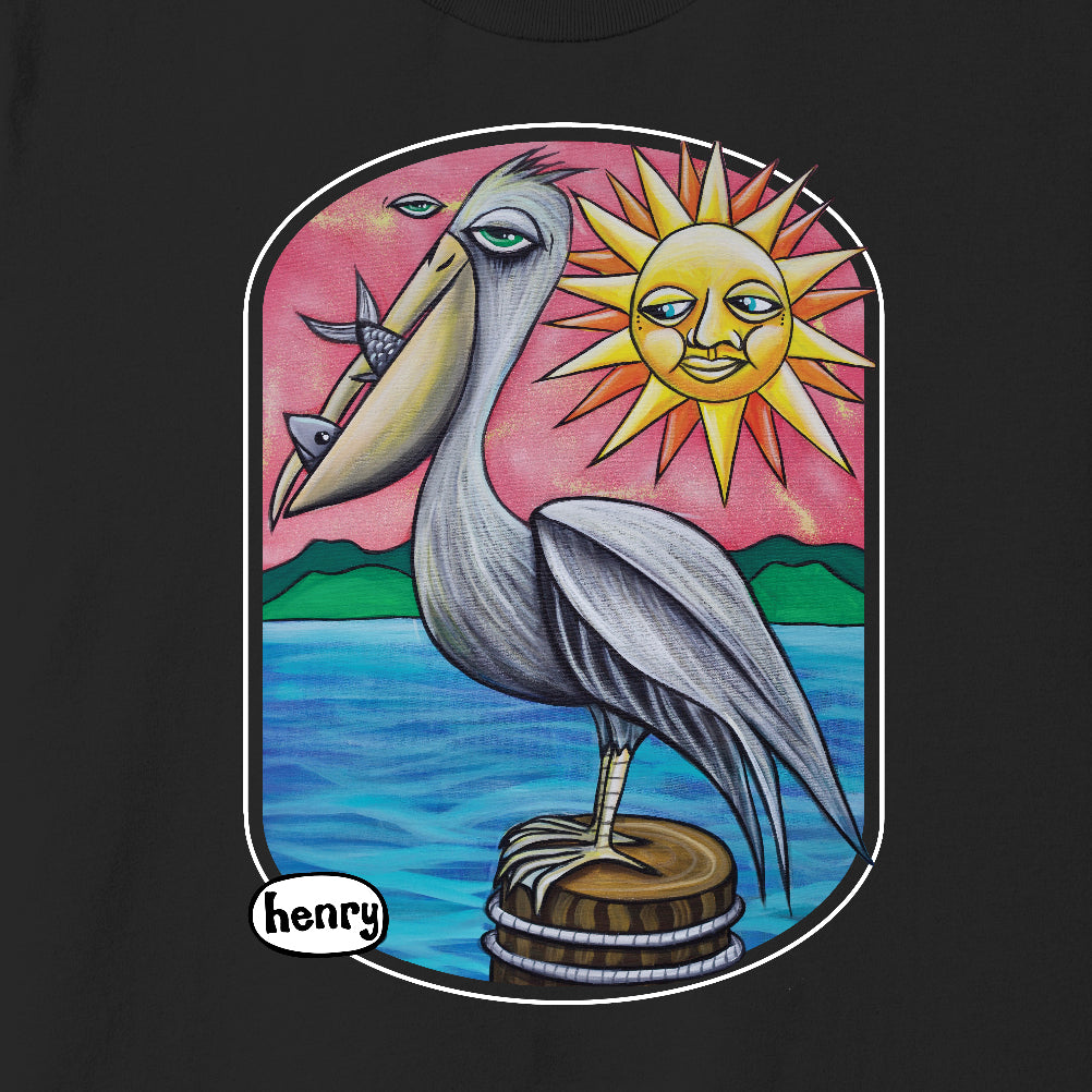 Pelican in the Sun Black Unisex T-Shirt