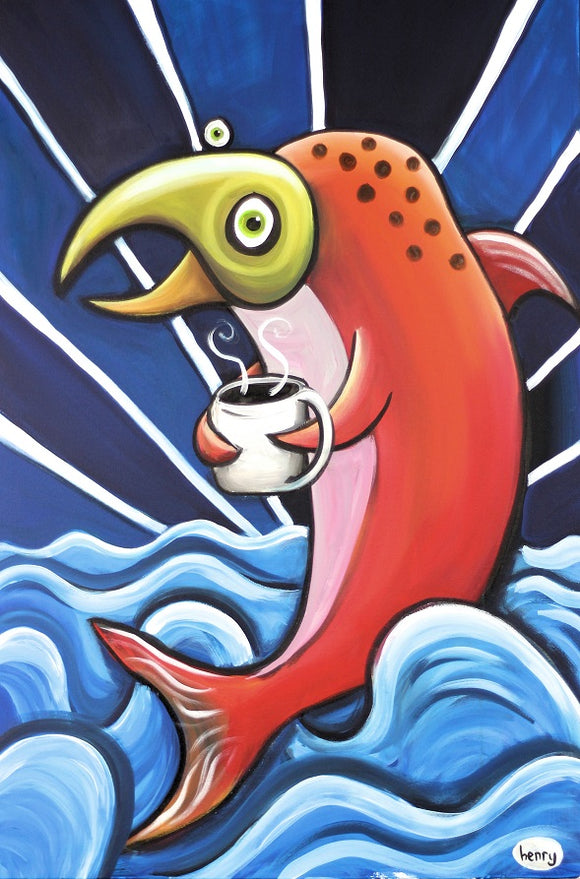 Salmon Enjoying a Cup of Joe Canvas Print
