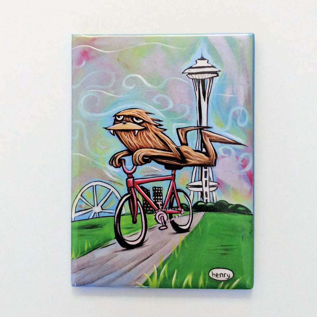 Sasquatch Riding Bike in Seattle Magnet