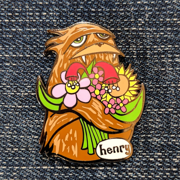 Sasquatch Hugging Flowers Enamel Pin