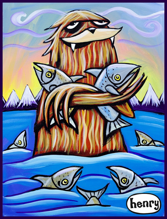 Sasquatch Hugging Salmon Magnet