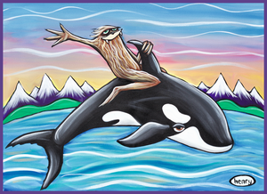 Sasquatch Riding an Orca Sticker