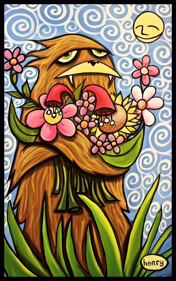 Sasquatch Hugging Flowers Sticker