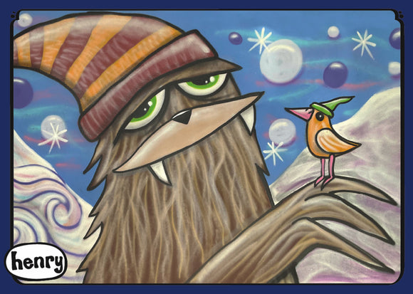 Sasquatch in Hat with Bird Magnet