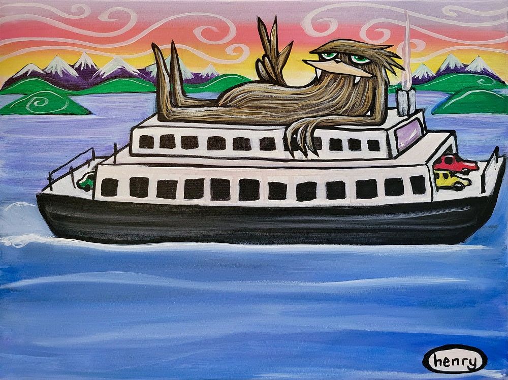 Sasquatch on a Ferry Paper Print