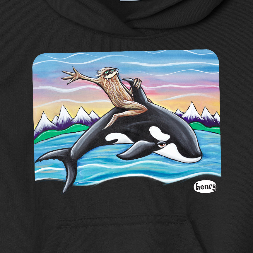 Sasquatch Riding an Orca Black Toddler Hoodie