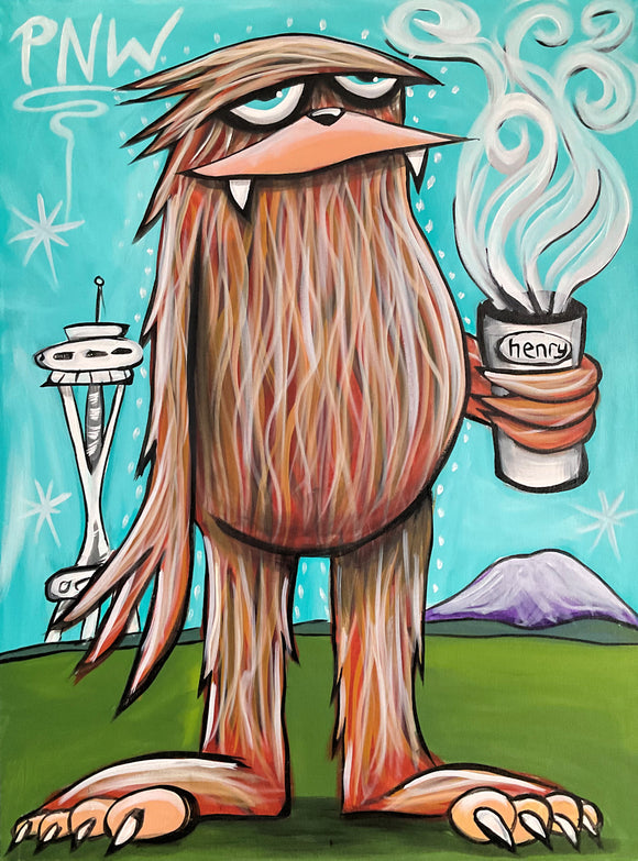 Sasquatch with Coffee in Seattle Sticker