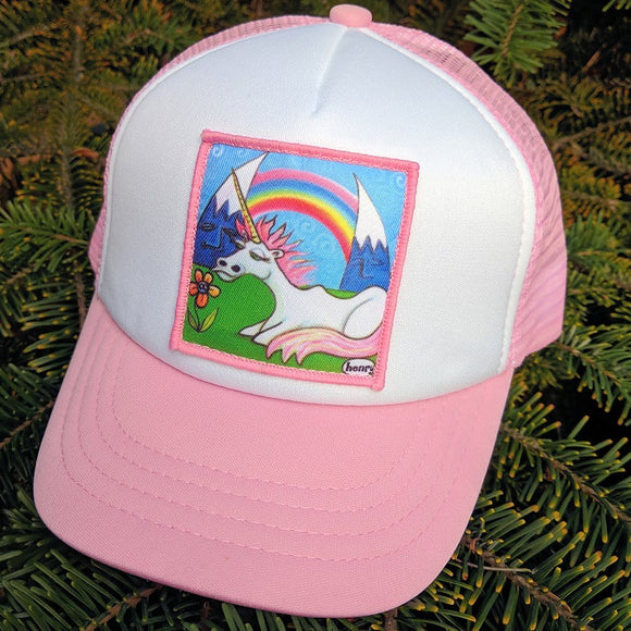 Unicorn Under the Rainbow Pink/White Little Henry Trucker Hat