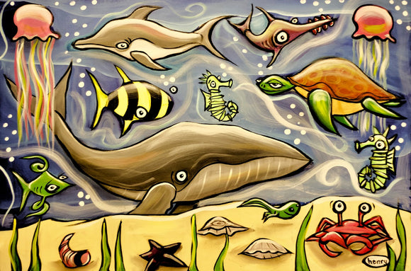 Whale and Ocean Critters Paper Print