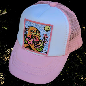 Sasquatch Hugging Flowers Pink/White Little Henry Trucker Hat