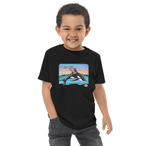 Sasquatch Riding an Orca Black Toddler T-Shirt