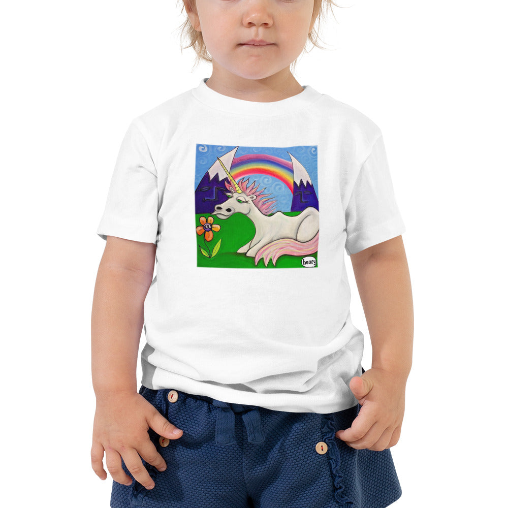 Unicorn Under the Rainbow White Toddler T-Shirt