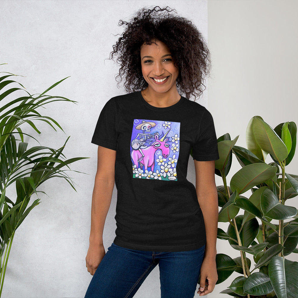 Skeleton Cowboy on Unicorn Full Art Unisex T-Shirt