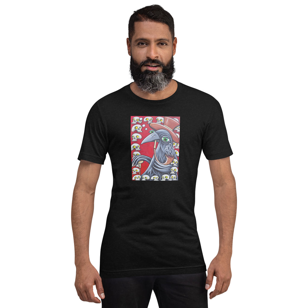 Crow with Pipe and Skulls Full Art Unisex T-Shirt